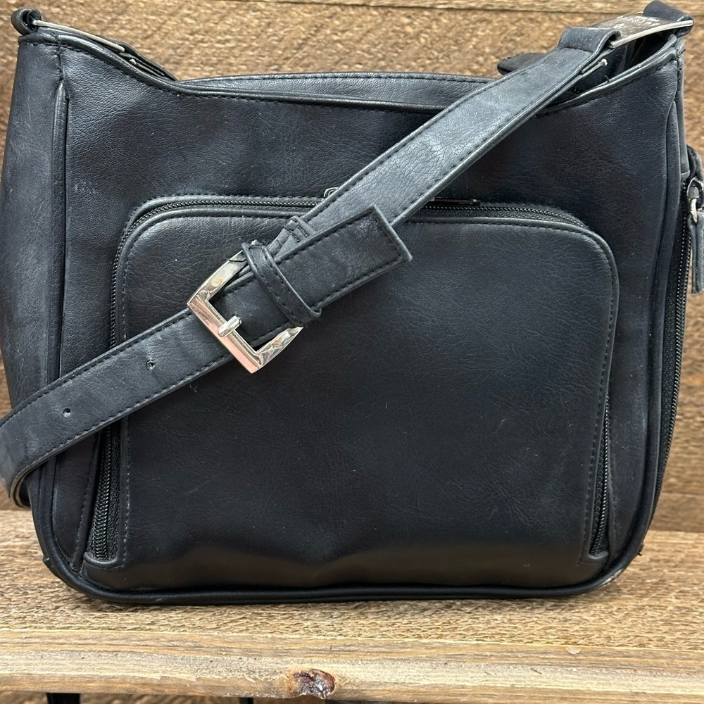 Rosetti New York Black Faux Leather Organizer Crossbody Bag